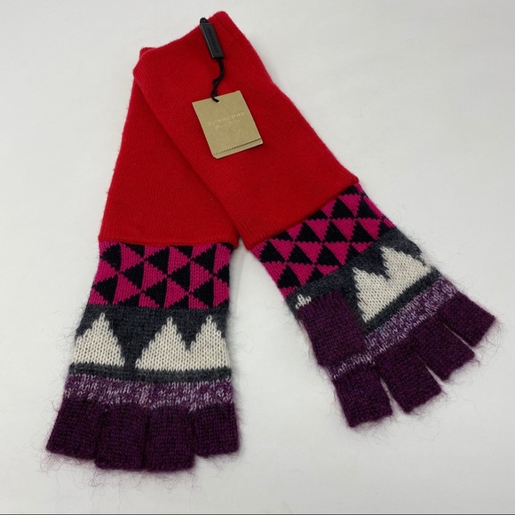 Burberry Triangle Jacquard Knit Fingerless Gloves - Picture 1 of 6